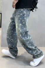 B230档2025秋冬复古怀旧泼墨个性提花宽松直筒牛仔裤9028P100，男装牛仔裤，电商B230