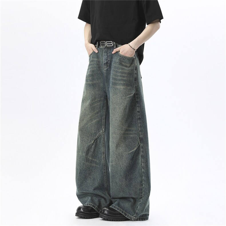 xz905-Z086#P65美式高街宽松阔腿牛仔裤，男装牛仔裤，星座905
