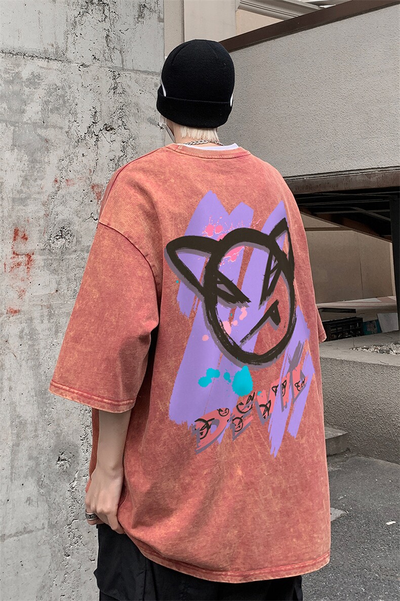 B239-X1019-P38美式小恶魔短袖落肩袖短袖T恤男,男装T恤,星座514-2(原B239)