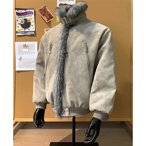 现货~自制雾面座山雕大毛领斜开双拉链设夹克外套棉服 MF009 P118图片
