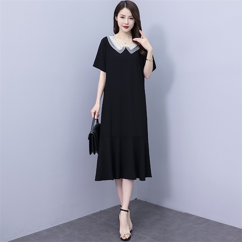 （现货）夏季新款连衣裙女黑色通勤短袖高端时尚鱼尾裙裙子,女装连衣裙,深妍伊美