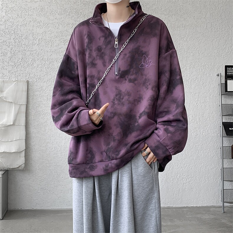 现货WY10083-特P45控88新款面料扎染高品质宽松立领卫衣,男装卫衣,电商A059