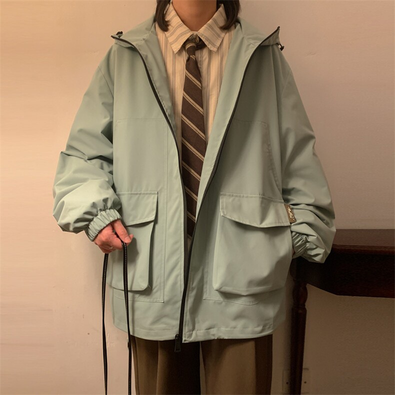 新款连帽冲锋衣夹克男港风纯色潮流休闲外套JK2301-P68,男装夹克,星座717