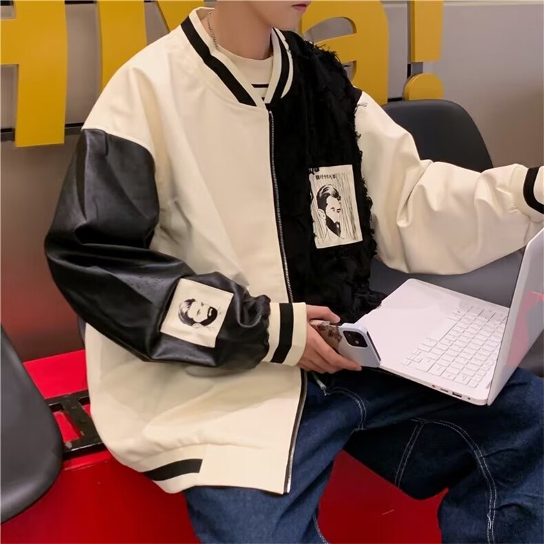 2025外套男春秋潮牌美式拼接棒球服夹克小众设计感情侣ins潮上衣,男装夹克,星座1210-1