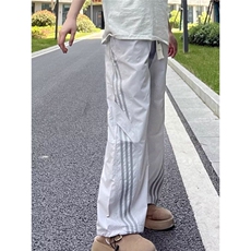 美式高街三条杠裤子男夏季运动阔腿休闲裤cleanfit薄款直筒速干裤，男装休闲裤，星座506A