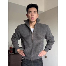 网图宽松针织衫外套男秋冬新款正肩高领拉链开衫毛衣-A2323TP65，男装针织衫/毛衣，电商B241
