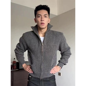 网图 宽松针织衫外套男秋冬新款正肩高领拉链开衫毛衣-A2323TP65图片