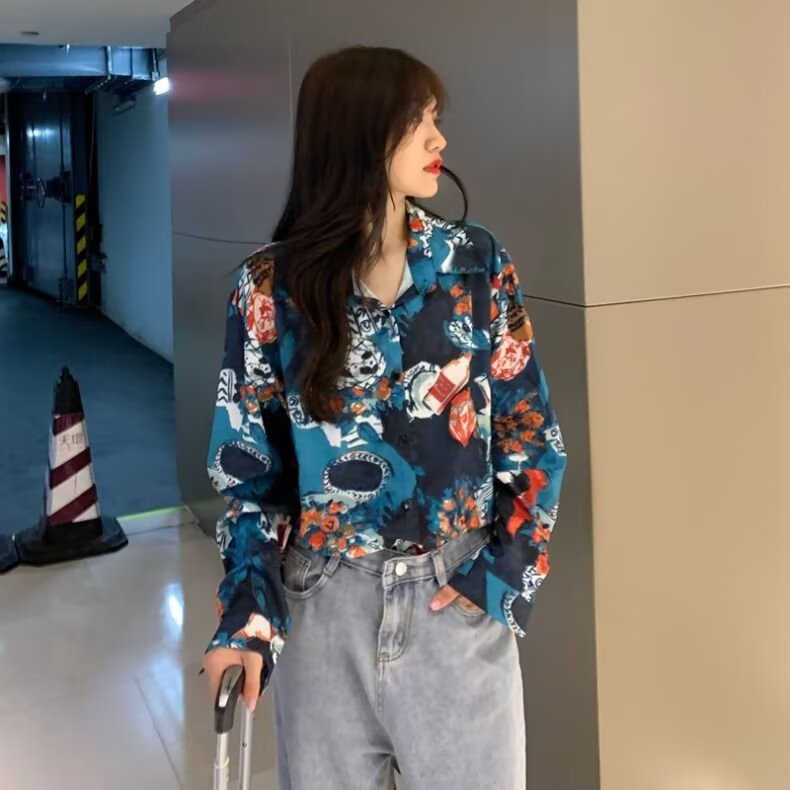 日系气质新款原宿文艺长袖衬衫简约潮流时尚流行ins百搭慵懒,男装衬衫,星座506A