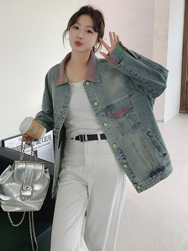 美式复古牛仔外套女2025春季新款盐系宽松小个子休闲渐变夹克上衣,女装短外套,浙宝305