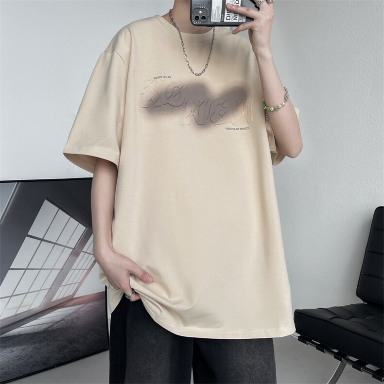 7XL-M美式纯钢印短袖T恤男2023夏季新款ins潮牌宽松加大码体恤,男装T恤,钱塘717(原712)