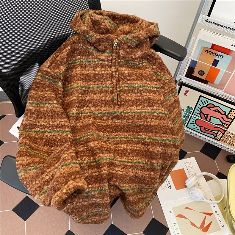 复古渐变毛呢连帽卫衣秋冬条纹男女毛衣针织衫WY12-P60,男装针织衫/毛衣,星座308B-2