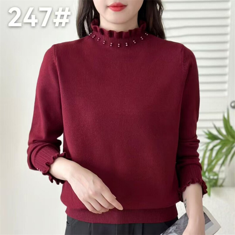 2025年秋季新款针织女士花领上衣时尚休闲通勤百搭,针织衫/毛衣,暖姿羊绒