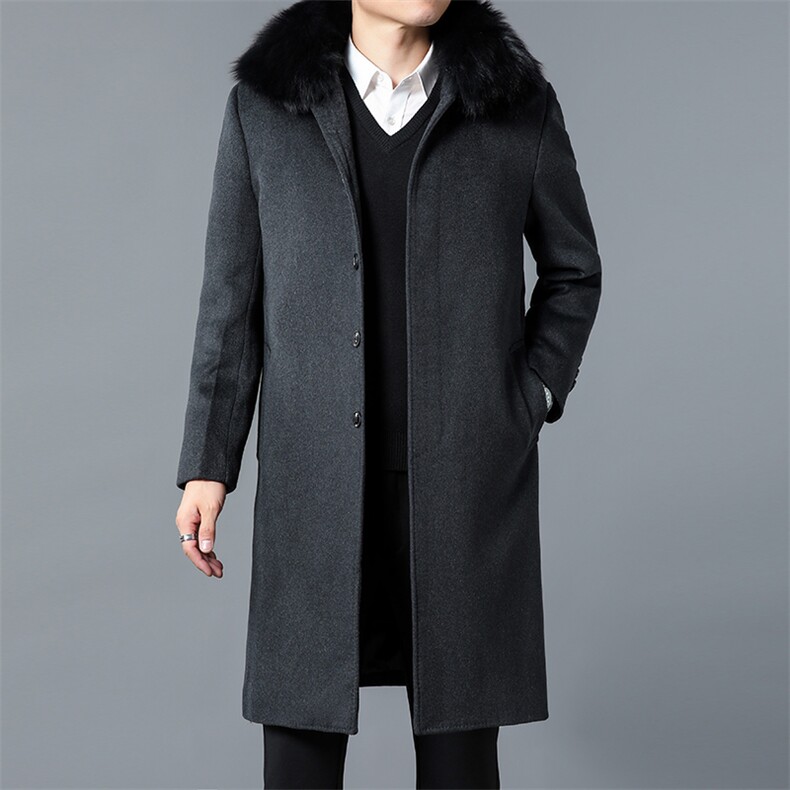 DZ6603钱塘2020-3中年男士商务休闲冬季厚款毛领长款大衣P210，男装毛呢大衣，钱塘207-3