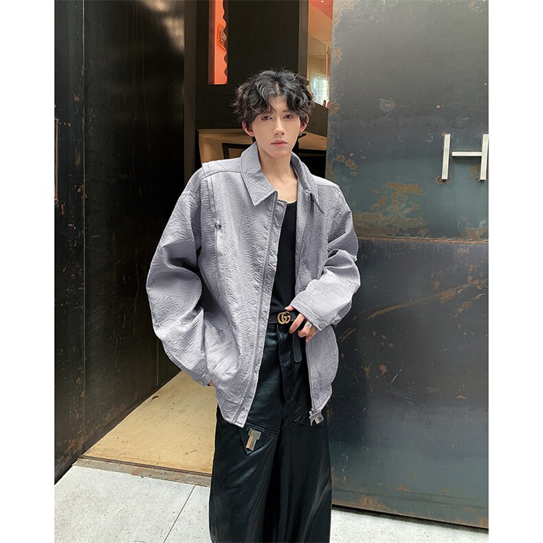 新款男生美式复古褶皱设计感夹克外套宽松休闲外套,男装夹克,星座410-7
