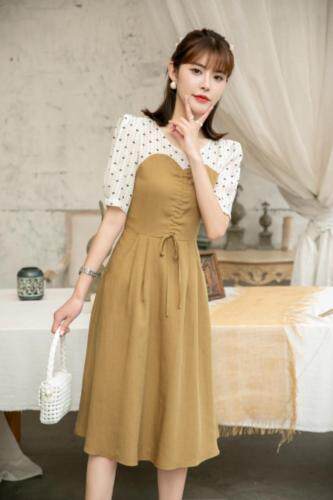 现货夏季新款拼接连衣裙，女装连衣裙，依美依缘