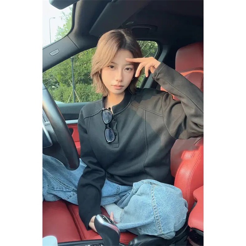 ZW03-P31亨利领拼接长袖t恤男款早秋季正肩美式立领polo衫重磅,男装Polo衫,电商B323A