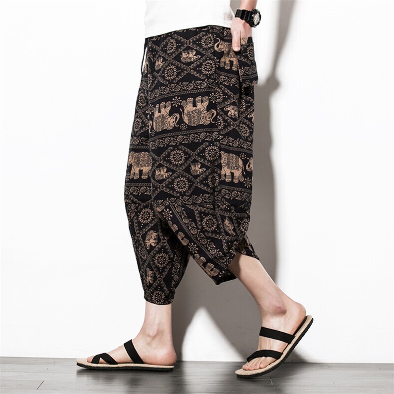 2025夏装新中式风沙滩裤民族风碎花薄款A057-K29-特P25，男装民族服装，电商A057B