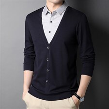 G85703男士2023年秋季新款长袖假两件青年开衫T恤套头P65，男装衬衫，电商B360