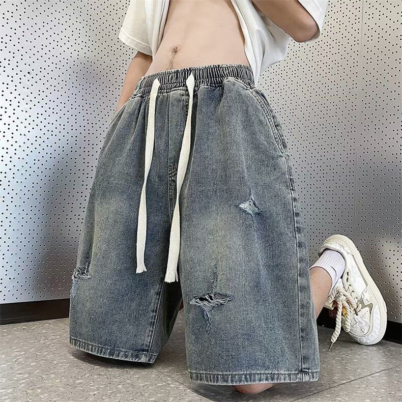 夏季薄款破洞牛仔短裤男潮牌直筒宽松潮流百搭港风青少年五分裤子,男装牛仔裤,星座410-7