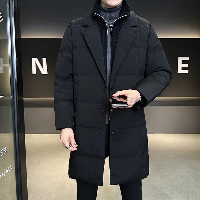 新标90绒有报告男士翻领中长款假两件羽绒服外套7205-P355,男装羽绒服,电商B338