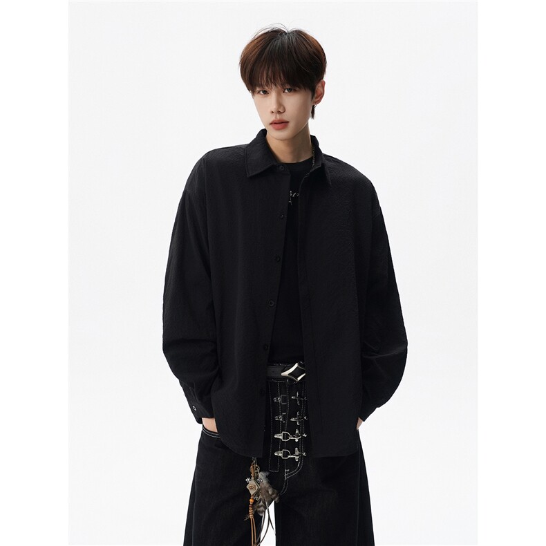 泡泡纱盐缩肌理感长袖衬衫男春夏季冰丝薄款外套防晒衬衣CS29007，男装防晒衣，电商B312