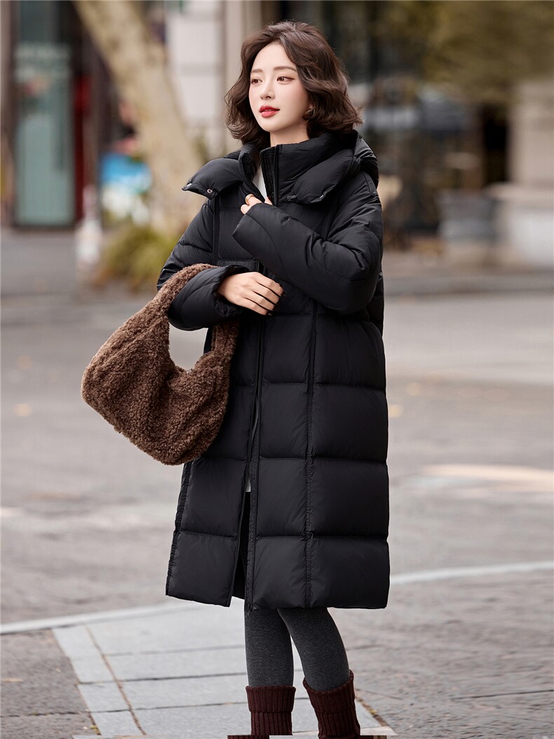 保暖长款连帽羽绒服女装2025新款冬季气质高级感加厚白鸭绒外套,女装羽绒服,流量+