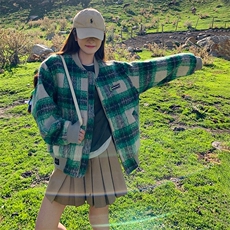 2C085-Q030P175新款加厚格子夹克毛呢棒球服外套控258，女装毛呢外套，2C085