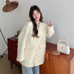 现货米白色中长款西装外套2C317A-8507-P140-K198图片