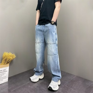 潮设计感反兜直筒牛仔裤男秋冬新款宽松拼接休闲拖地裤AM827 P50图片
