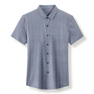 短袖衬衫男纯色衬衣男士商务休闲条纹工装夏季新款潮免烫宽松上衣图片