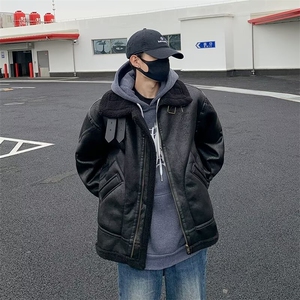 麂皮绒棉衣男潮牌工装高街ins羊羔毛加厚棉服潮流秋冬季宽松外套图片