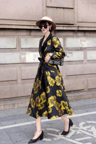 进口提花面料拼醋酸风衣裙，女装风衣，澳洛菲