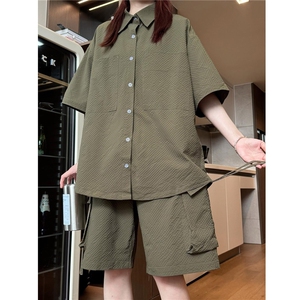 潮牌时尚休闲衬衫套装情侣新款衬衣短裤两件套夏季薄款 TZ07/P70图片