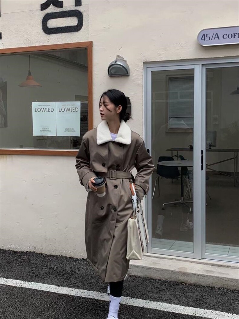 兔毛里风衣式长款衣 Size：F，女装风衣，里奈(1F)