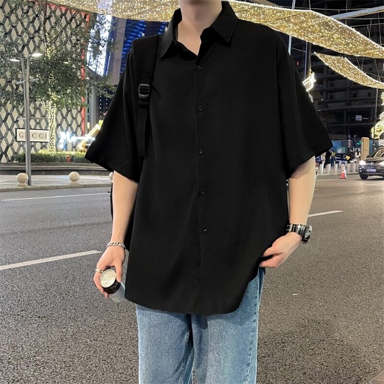 少年感穿搭白色短袖衬衫男款高级感学院风dk制服cleanfit衬衣外套,男装衬衫,星座506