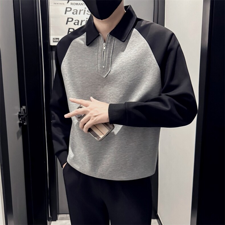 B340WY58851P6898店主风小伙风拼接撞色翻领卫衣,男装卫衣,电商B340