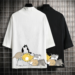 HF59155-P40风汉服男开衫外套七分袖道袍 网格挂拍图片
