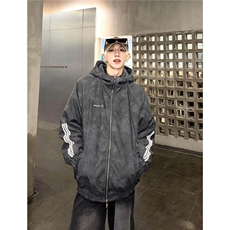 美式复古连帽皮衣羊羔绒棉服男冬三杠棉衣设计感夹棉外套M02/P118，男装夹克，星座206（原A221）