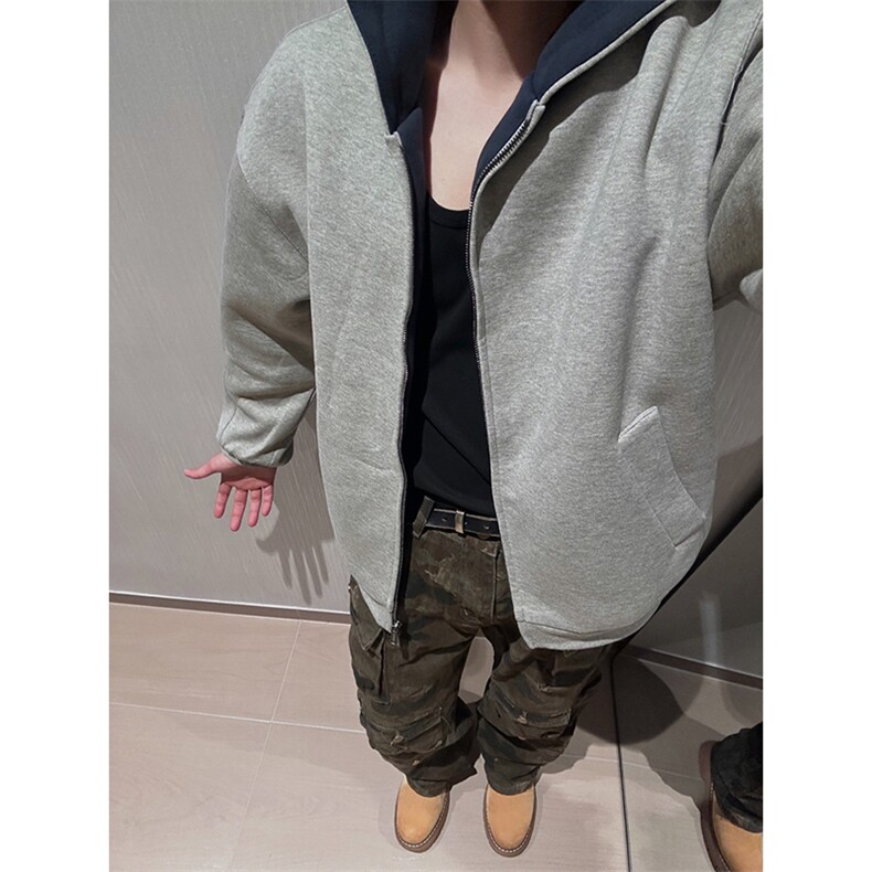 抖音得物高品质二开25秋冬美式重磅宽松结构双面连帽卫衣外套W68,男装卫衣,电商A486