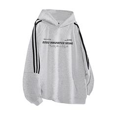 抖音得物品质480克全棉加绒织带连帽印花卫衣三条杠针织卫衣A0405，男装卫衣，电商A443