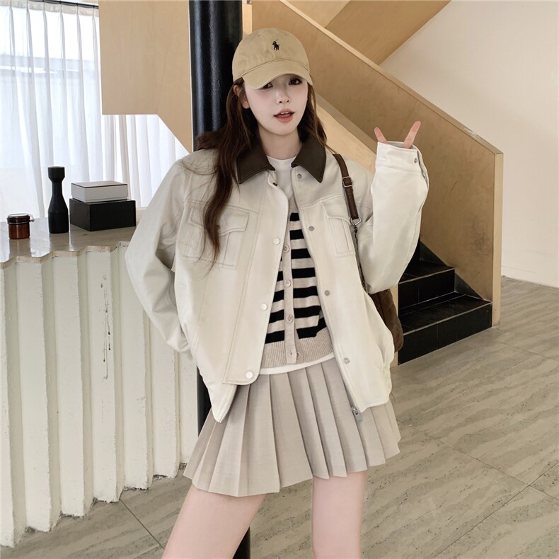秋款现货！撞色麂皮休闲夹克外套B208-9072-P155K218,女装短外套,浙宝208