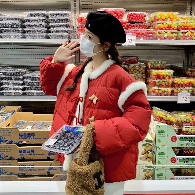 红色新中式新年羽绒服女冬季2025新款小个子高级感学院风奶乎乎,女装羽绒服,艾米莉亚
