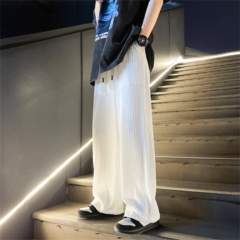 K6081/P40港风冰丝垂感阔腿裤男宽松长裤休闲裤束脚大码男裤，男装休闲裤，电商A141
