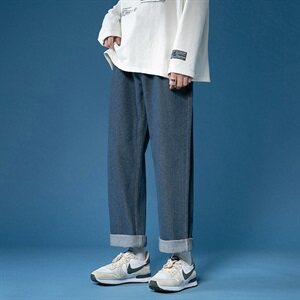 牛仔裤潮流宽松纯色简约直筒裤港风休闲帅气拖地裤子K601P50控68图片