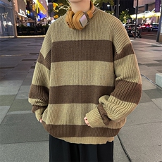潮牌条纹圆领毛衣秋冬新款日系复古慵懒宽松针织衫男M1604-P43，男装针织衫/毛衣，星座512-4