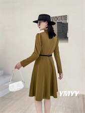 现货秋装新款连衣裙配皮带，女装连衣裙，依美依缘