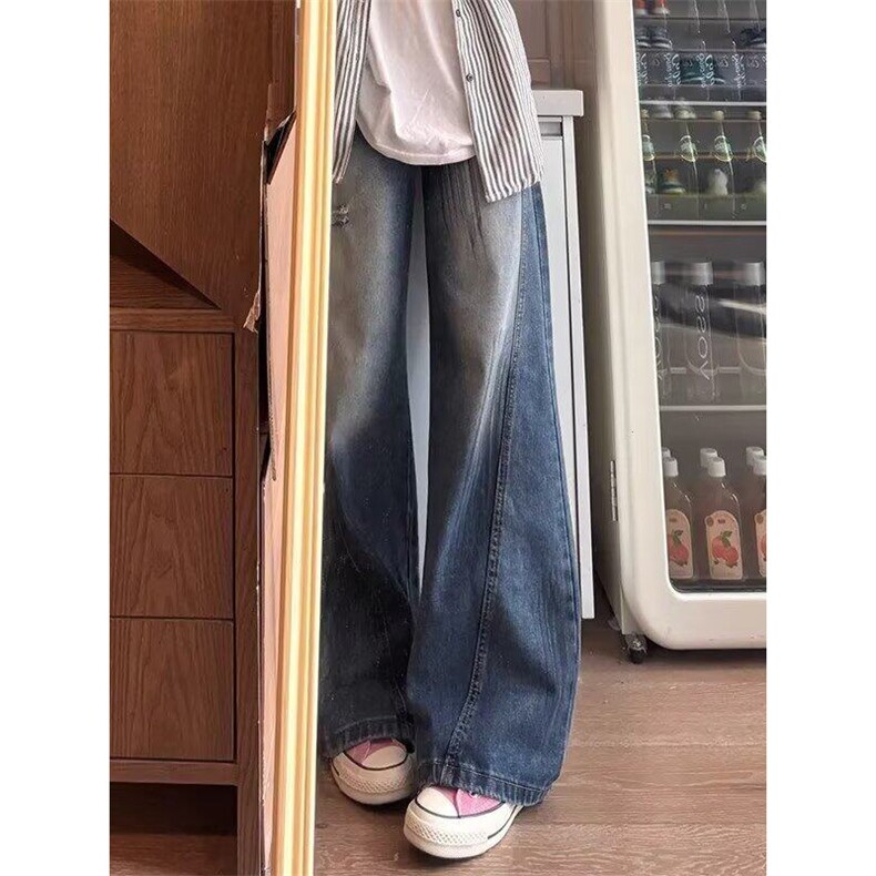 美式复古灰蓝色抓痕破洞牛仔裤轻奢小众炸街裤子ins高级感微喇裤,男装牛仔裤,星座506A