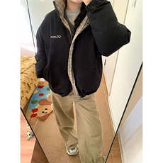 撞色格纹双面穿棉服女冬季慵懒风百搭防寒保暖面包服棉袄M7635，男装棉衣，星座1116A（原606A-3）