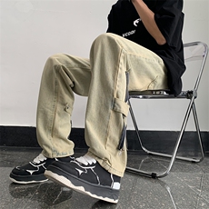 裤子男牛仔裤男宽松阔腿美式街头高街vibe潮牌休闲长裤N08832-P45，男装牛仔裤，星座308B-1