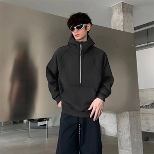 抖音得物二开 美式重磅宽松结构拉链设计防风高领连帽卫衣外套W76图片